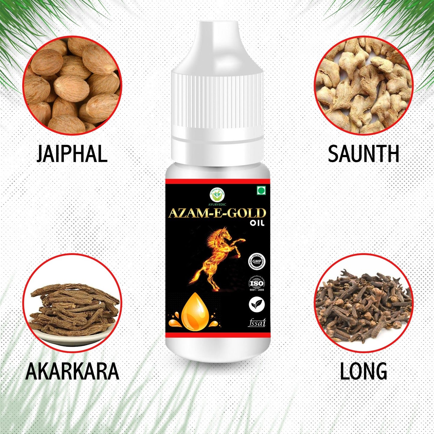 AZAM-E-GOLD Ayurvedic Vitality Oil – With Jaiphal, Saunth, Akarkara & Long